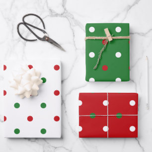 Feuille De Papier Cadeau Noël rouge blanc vert pois motif 