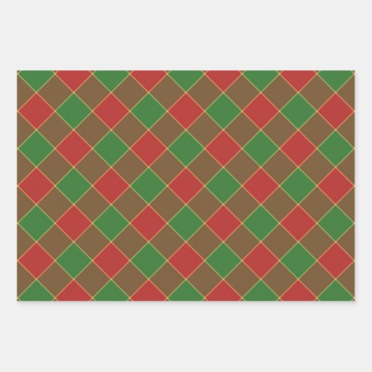 Feuille De Papier Cadeau Noël rouge chèque vert plaid motif diagonal (Devant 3)