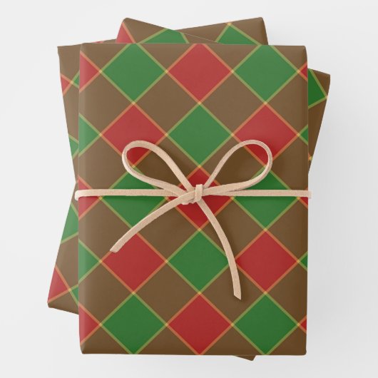 Feuille De Papier Cadeau Noël rouge chèque vert plaid motif diagonal (En situation)