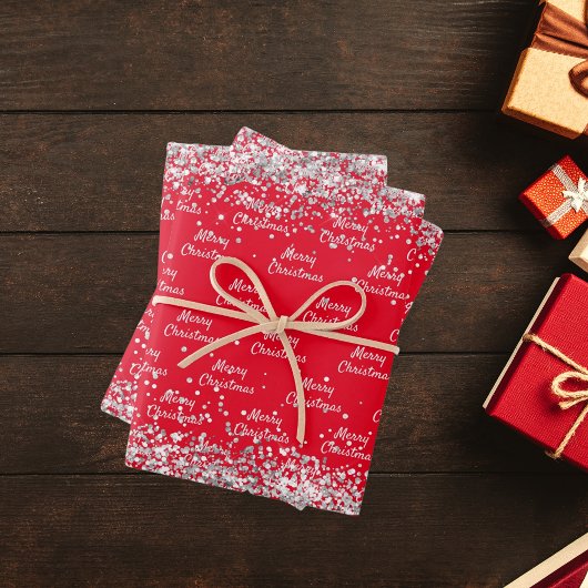 Feuille De Papier Cadeau Noel rouge confetti élégant