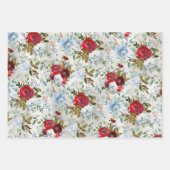 Feuille De Papier Cadeau Noël Rouge & Dusty Bleu Roses & Holly (Devant 2)