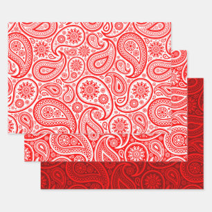Feuille De Papier Cadeau Noël rouge et blanc vintage paisley motif