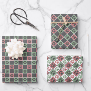 Feuille De Papier Cadeau Noël rouge et vert motif Empreinte de patte à th