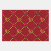 Feuille De Papier Cadeau Noel rouge foncé et vert or Poinsettia (Devant 2)