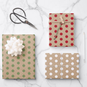 Feuille De Papier Cadeau Noël Rouge Vert & Blanc Kraft Pois