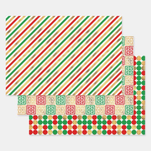 FEUILLE DE PAPIER CADEAU NOËL ROUGE VERT OR VACANCES MOTIFS (Lot)