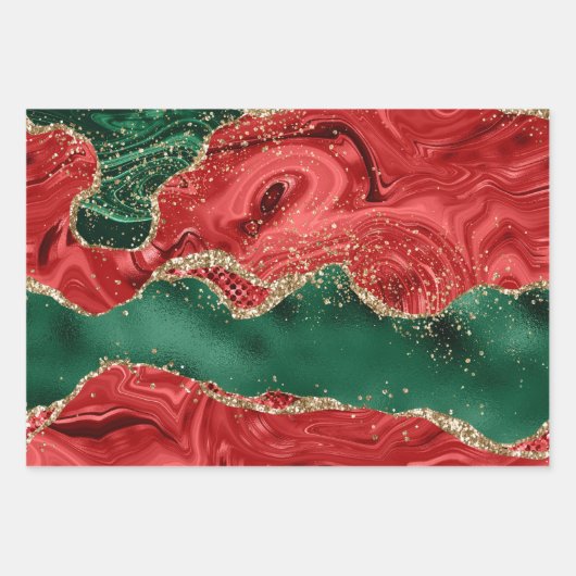 Feuille De Papier Cadeau Noël Rouge Vert Parties scintillant Agate (Devant 2)