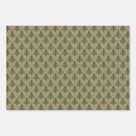 Feuille De Papier Cadeau Noël rustique vert (Devant)
