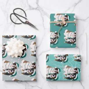 Feuille De Papier Cadeau Noël Saint Bernard et Bernese Mountain Dog
