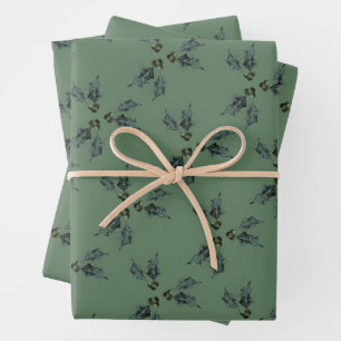 Feuille De Papier Cadeau Noël sainte croquis vert vacances