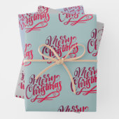 Feuille De Papier Cadeau Noël Salutations manuscrites Gris Bleu Vert (En situation)