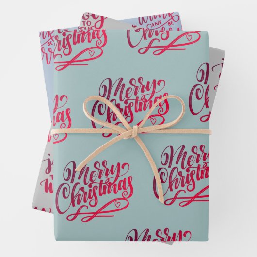 Feuille De Papier Cadeau Noël Salutations manuscrites Gris Bleu Vert (En situation)