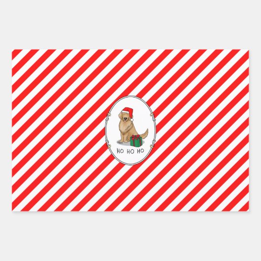 Feuille De Papier Cadeau Noël Santa Claus Golden Retriever Chien mignonne (Devant 2)