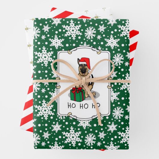 Feuille De Papier Cadeau Noël Santa Hat Allemand Berger Chien mignonne (En situation)