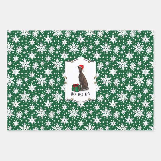 Feuille De Papier Cadeau Noël Santa Hat Greyhound Chien (brindle) mignonne (Devant)