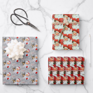 Feuille De Papier Cadeau Noël Santas, Noël rétro