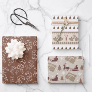 Feuille De Papier Cadeau Noël Scandi Motif Brown