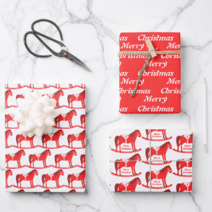 Feuille De Papier Cadeau Noël scandinave Cheval Rocse Custom
