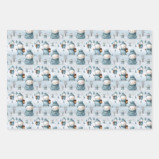 Feuille De Papier Cadeau Noël Snowmen (Devant 2)