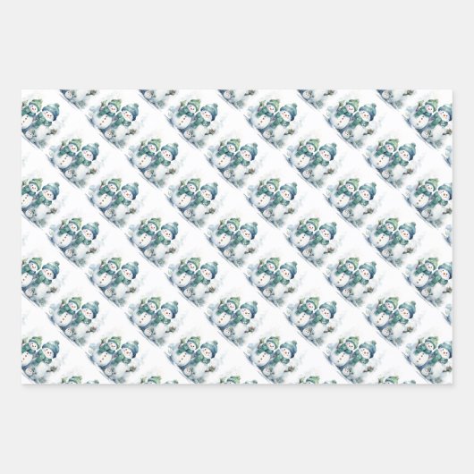 Feuille De Papier Cadeau Noël Snowmen (Devant)