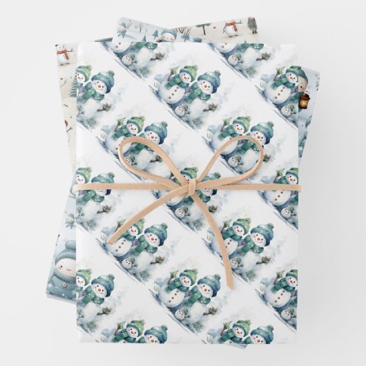 Feuille De Papier Cadeau Noël Snowmen (En situation)