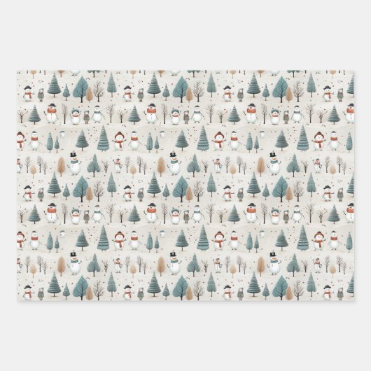 Feuille De Papier Cadeau Noël Snowmen (Devant 3)