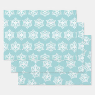 Feuille De Papier Cadeau Noël turquoise aux Flèches de neige bleues et blan