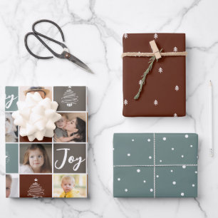 Feuille De Papier Cadeau Noël Vacances Photo Collage Neige Arbres Modernes