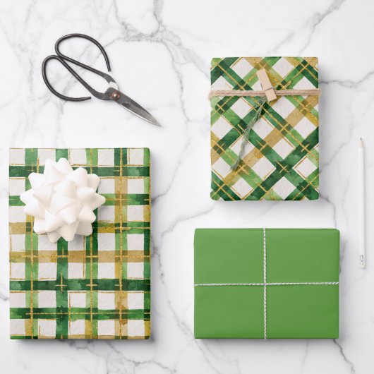 Feuille De Papier Cadeau Noël vert or (Recto)