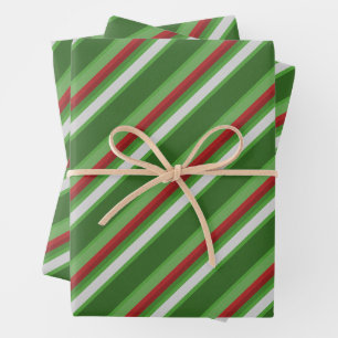 Feuille De Papier Cadeau Noël vert rayé, rouge et blanc
