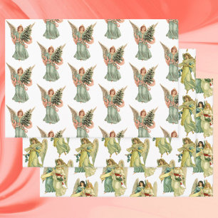Feuille De Papier Cadeau Noël vintage, 3 anges victoriens différents