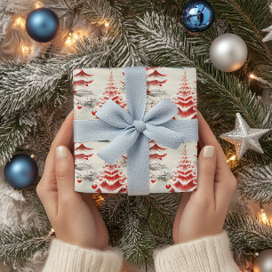 Feuille De Papier Cadeau Noël vintage du milieu du siècle avec rouge et bla