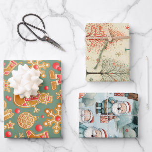 Feuille De Papier Cadeau Noël vintage du Père Noël Frosty Noël de l'homme d