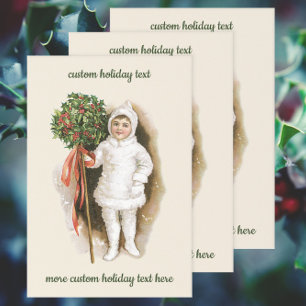 Feuille De Papier Cadeau Noël vintage, fille victorienne avec houx