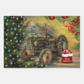 Feuille De Papier Cadeau Noël vintage Green Tracteur (Devant 3)