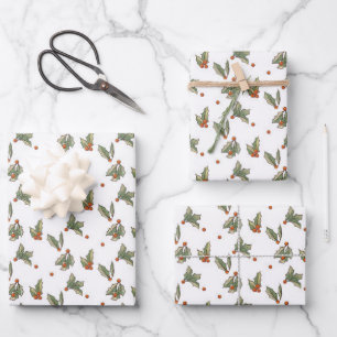 Feuille De Papier Cadeau Noël Vintage Holly illustré