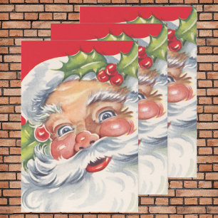 Feuille De Papier Cadeau Noël Vintage, Jolly Père Noël avec son Casquette