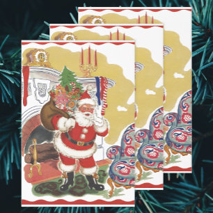 Feuille De Papier Cadeau Noël vintage, joyeux Père Noël avec cadeaux