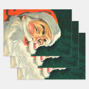 Feuille De Papier Cadeau Noël vintage, joyeux Père Noël rétro des années 50