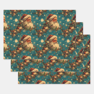 Feuille De Papier Cadeau Noël Vintage : Père Noël Festive Night Sky