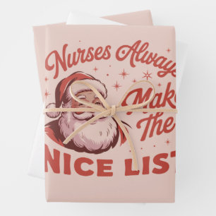 Feuille De Papier Cadeau Noël Vintage Santa Infirmières Font la Bonne Liste