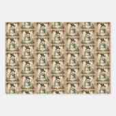 Feuille De Papier Cadeau Noël vintage Snowman (Devant 2)