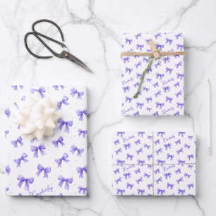 Feuille De Papier Cadeau Nœud Violet Personnalisé avec Nom