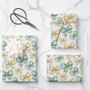 Feuille De Papier Cadeau Nœuds Coquette Jaune et Vert pour Baby Shower Nouv