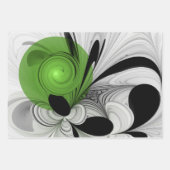 Feuille De Papier Cadeau Noir Abstrait et blanc avec art fractal vert (Devant 2)