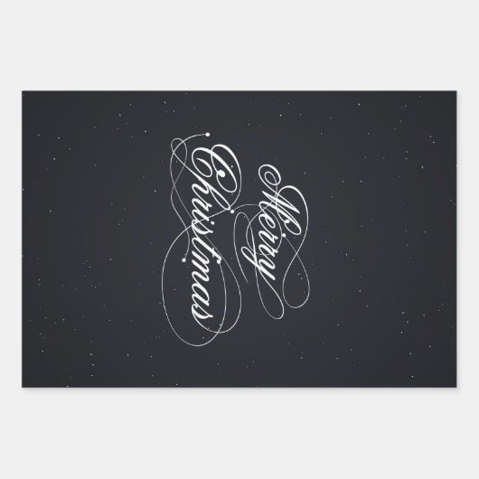 Feuille De Papier Cadeau Noir avec étincelles blanches Joyeux Noël (Devant)