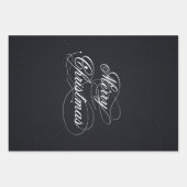 Feuille De Papier Cadeau Noir avec étincelles blanches Joyeux Noël (Devant 3)