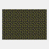 Feuille De Papier Cadeau noir avec papillons dorés (Devant 3)