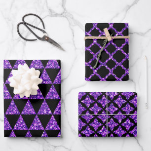 FEUILLE DE PAPIER CADEAU NOIR AVEC PARTIES SCINTILLANT PURPLE RESSORT HALLO