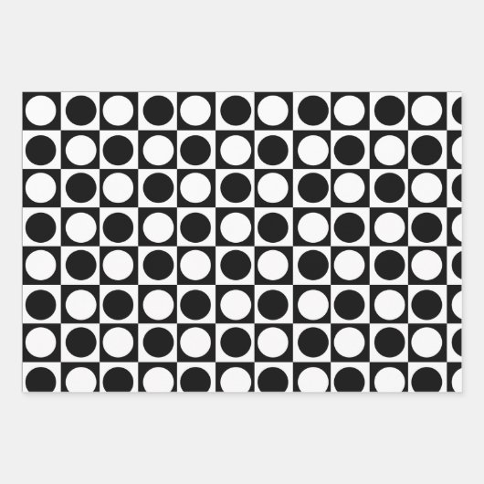 Feuille De Papier Cadeau Noir blanc À damiers Pois (Devant)